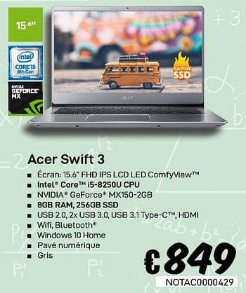 Promotions Acer swift 3 - Acer - Valide de 23/08/2019 à 30/09/2019 chez Compudeals
