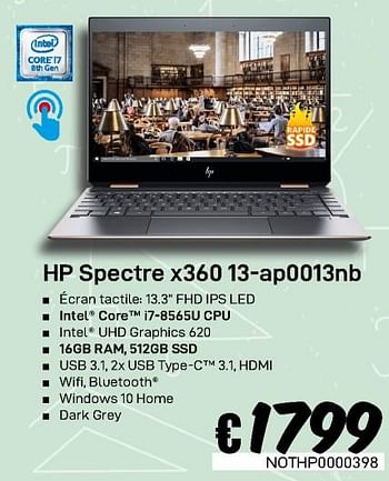 Promoties Hp spectre x36013-ap0013nb - HP - Geldig van 23/08/2019 tot 30/09/2019 bij Compudeals