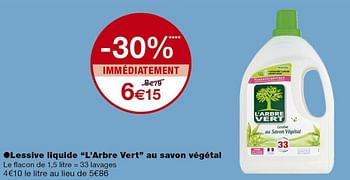 Promotions Lessive liquide l`arbre vert au savon végétal - L'arbre vert - Valide de 13/09/2019 à 22/09/2019 chez MonoPrix