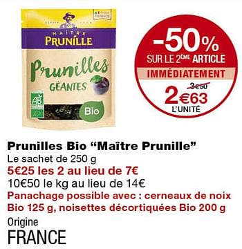 Promotions Prunilles bio maître prunille - Maître Prunille - Valide de 13/09/2019 à 22/09/2019 chez MonoPrix