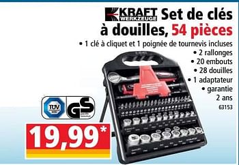 Promotions Set de clés à douilles, 54 pièces - Kraft Werkzeuge - Valide de 18/09/2019 à 24/09/2019 chez Norma