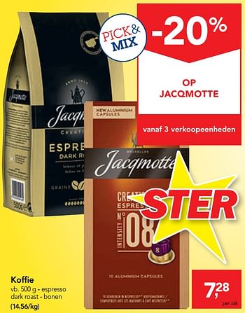 Promoties Koffie espresso dark roast - bonen - JACQMOTTE - Geldig van 25/09/2019 tot 08/10/2019 bij Makro