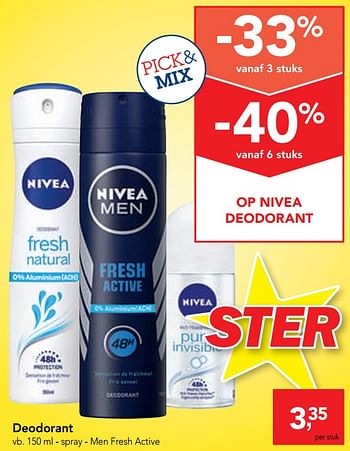 Promoties Deodorant spray - men fresh active - Nivea - Geldig van 25/09/2019 tot 08/10/2019 bij Makro
