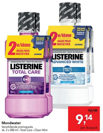 Promoties Mondwater total care - clean mint - Listerine - Geldig van 25/09/2019 tot 08/10/2019 bij Makro