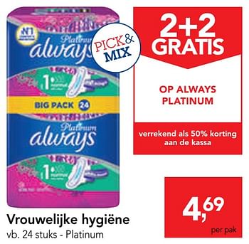 Promoties Per pakje vrouwelijke hygiëne - Always - Geldig van 25/09/2019 tot 08/10/2019 bij Makro