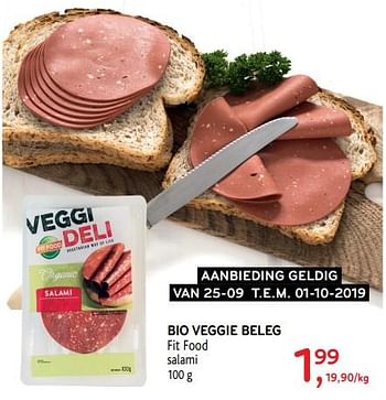 Promoties Bio veggie beleg fit food salami - Fitfood - Geldig van 25/09/2019 tot 01/10/2019 bij Alvo