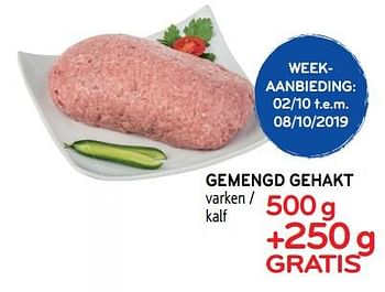 Promoties Gemengd gehakt varken - kalf 500g +250g gratis - Huismerk - Alvo - Geldig van 25/09/2019 tot 08/10/2019 bij Alvo