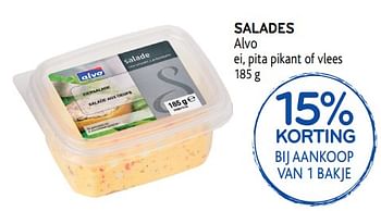 Promoties Salades alvo 15% korting bij aankoop van 1 bakje - Huismerk - Alvo - Geldig van 25/09/2019 tot 08/10/2019 bij Alvo