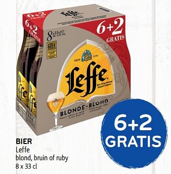 Promoties Bier leffe blond, bruin of ruby 6+2 gratis - Leffe - Geldig van 25/09/2019 tot 08/10/2019 bij Alvo