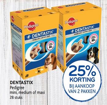 Promoties Dentastix pedigree 25% korting bij aankoop van 2 pakken - Pedigree - Geldig van 25/09/2019 tot 08/10/2019 bij Alvo