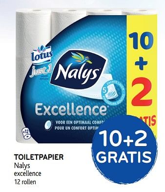 Promoties Toiletpapier nalys 10+2 gratis - Nalys - Geldig van 25/09/2019 tot 08/10/2019 bij Alvo