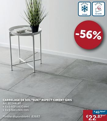 Promotions Carrelage de sol suki aspect ciment gris - Produit maison - Zelfbouwmarkt - Valide de 24/09/2019 à 21/10/2019 chez Zelfbouwmarkt