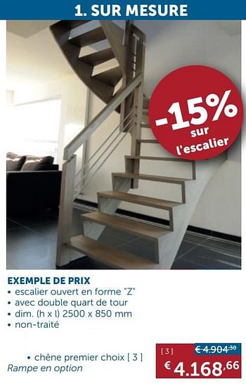 Promotions Escalier ouvert en forme z chêne premier choix - Produit maison - Zelfbouwmarkt - Valide de 24/09/2019 à 21/10/2019 chez Zelfbouwmarkt