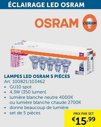 Promotions Lampes led osram 5 pièces - Osram - Valide de 24/09/2019 à 21/10/2019 chez Zelfbouwmarkt