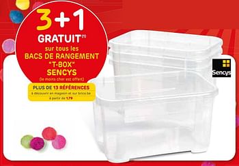 Promotions 3+1 gratuit sur tous les bacs de rangement t-box sencys - Sencys - Valide de 25/09/2019 à 07/10/2019 chez Brico