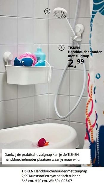 Promoties Tisken handdouchehouder met zuignap - Huismerk - Ikea - Geldig van 23/08/2019 tot 31/07/2020 bij Ikea