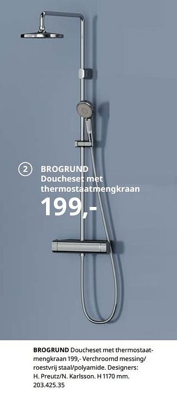Promoties Brogrund doucheset met thermostaatmengkraan - Huismerk - Ikea - Geldig van 23/08/2019 tot 31/07/2020 bij Ikea