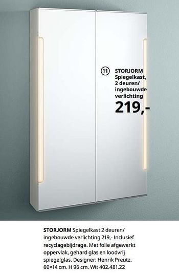 Uitgestorven onvoorwaardelijk Dood in de wereld Huismerk - Ikea Storjorm spiegelkast 2 deuren- ingebouwde verlichting -  Promotie bij Ikea