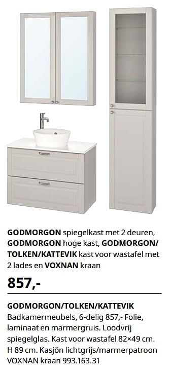 Promoties Godmorgon-tolken-kattevik badkamermeubels, 6-delig - Huismerk - Ikea - Geldig van 23/08/2019 tot 31/07/2020 bij Ikea