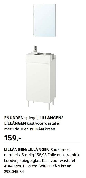 Promoties Lillången-lillången badkamermeubels, 5-delig - Huismerk - Ikea - Geldig van 23/08/2019 tot 31/07/2020 bij Ikea