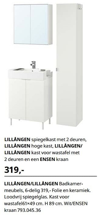 Promoties Lillången-lillången badkamermeubels, 6-delig - Huismerk - Ikea - Geldig van 23/08/2019 tot 31/07/2020 bij Ikea