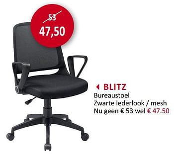 Promotions Blitz bureaustoel zwarte lederlook - mesh - Produit maison - Weba - Valide de 18/09/2019 à 17/10/2019 chez Weba