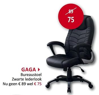 Promotions Gaga bureaustoel zwarte lederlook - Produit maison - Weba - Valide de 18/09/2019 à 17/10/2019 chez Weba