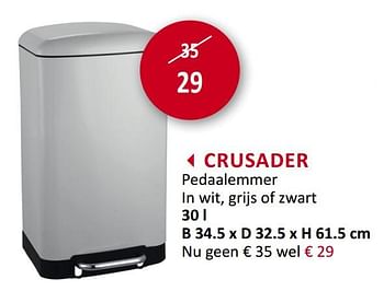 Promoties Crusader pedaalemmer in wit, grijs of zwart - Huismerk - Weba - Geldig van 18/09/2019 tot 17/10/2019 bij Weba