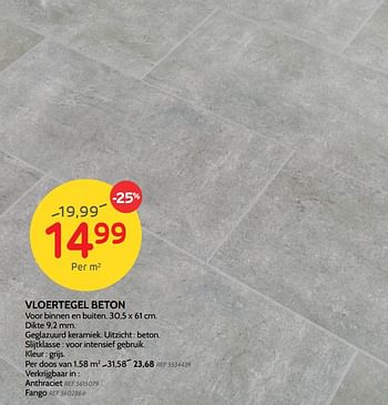 Promoties Vloertegel beton - Huismerk - BricoPlanit - Geldig van 25/09/2019 tot 21/10/2019 bij BricoPlanit