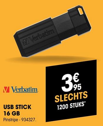 Promoties Usb stick 16 gb pinstripe - Verbatim - Geldig van 26/09/2019 tot 14/10/2019 bij Electro Depot