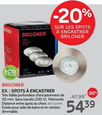 Promotions Spots à encastrer - Briloner - Valide de 25/09/2019 à 21/10/2019 chez BricoPlanit