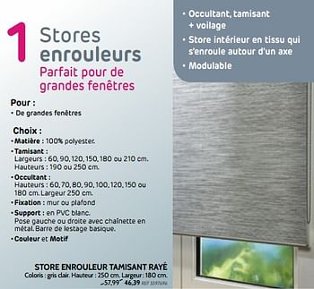 Promoties Store enrouleur tamisant rayé - Huismerk - BricoPlanit - Geldig van 25/09/2019 tot 21/10/2019 bij BricoPlanit