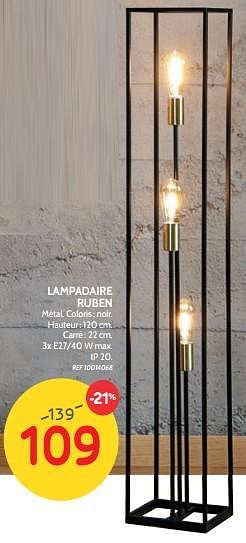 Promotions Lucide lampadaire ruben - Lucide - Valide de 25/09/2019 à 21/10/2019 chez BricoPlanit