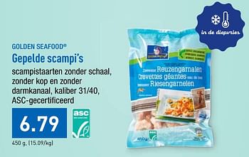 Promoties Gepelde scampi`s - Golden Seafood - Geldig van 23/09/2019 tot 28/09/2019 bij Aldi
