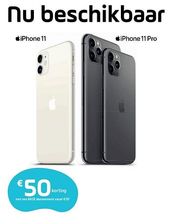 Promoties Apple iphone 11 of iphone 11 pro €50 korting met een base abonnement vanaf €20 - Apple - Geldig van 20/09/2019 tot 30/09/2019 bij Base