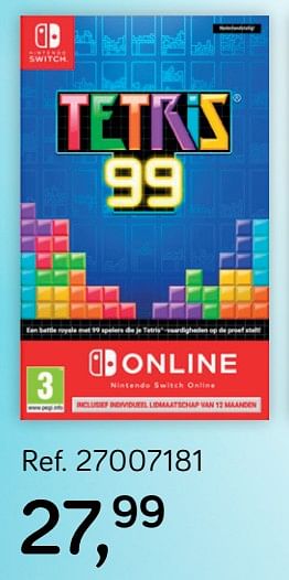Promoties Tetris 99 - Nintendo - Geldig van 24/09/2019 tot 22/10/2019 bij Supra Bazar