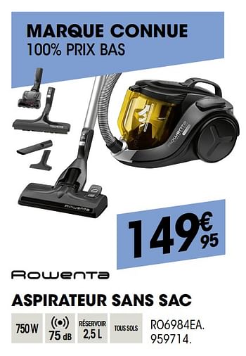 Promotions Rowenta aspirateur sans sac ro6984ea - Rowenta - Valide de 26/09/2019 à 14/10/2019 chez Electro Depot