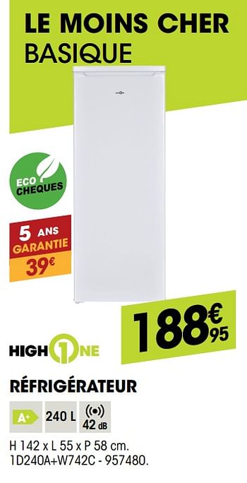 Promoties Highone réfrigérateur 1d240a+w742c - HighOne - Geldig van 26/09/2019 tot 14/10/2019 bij Electro Depot