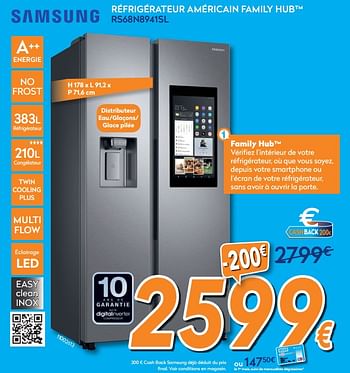 Promotions Samsung réfrigérateur américain family hub rs68n8941sl - Samsung - Valide de 25/09/2019 à 29/10/2019 chez Krefel