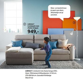 Promoties Lidhult 3-zitsbank met chaise longue - Huismerk - Ikea - Geldig van 23/08/2019 tot 31/07/2020 bij Ikea