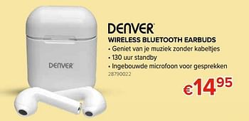 Promoties Denver wireless bluetooth earbuds - Denver Electronics - Geldig van 27/09/2019 tot 21/10/2019 bij Euro Shop