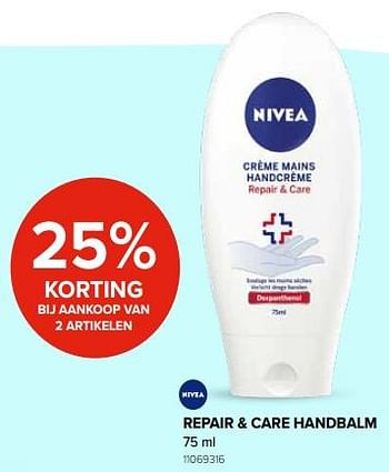 Promoties Nivea repair + care handbalm 25% korting bij aankoop van 2 artikelen - Nivea - Geldig van 27/09/2019 tot 21/10/2019 bij Euro Shop