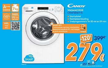Promoties Candy wasmachine cs1472d3-1-s - Candy - Geldig van 25/09/2019 tot 29/10/2019 bij Krefel