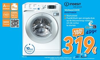 Promoties Indesit wasmachine bwe91483x - Indesit - Geldig van 25/09/2019 tot 29/10/2019 bij Krefel