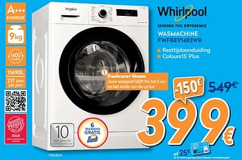 Promoties Whirlpool wasmachine fwfbe91483wk freshcare+steam - Whirlpool - Geldig van 25/09/2019 tot 29/10/2019 bij Krefel