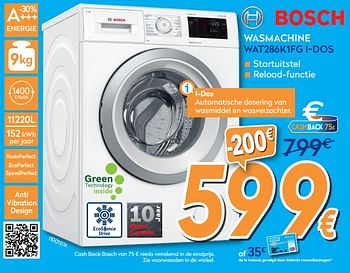 Promoties Bosch wasmachine wat286k1fg i-dos - Bosch - Geldig van 25/09/2019 tot 29/10/2019 bij Krefel