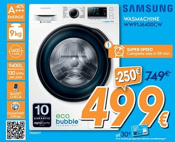 Promoties Samsung wasmachine ww91j6400cw - Samsung - Geldig van 25/09/2019 tot 29/10/2019 bij Krefel
