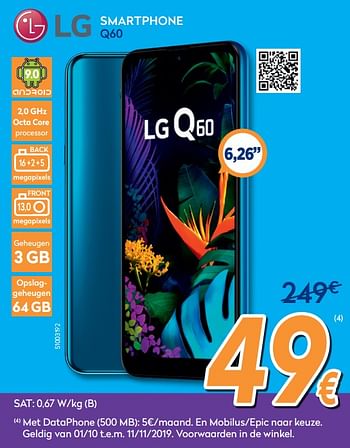 Promoties Lg smartphone q60 - LG - Geldig van 25/09/2019 tot 29/10/2019 bij Krefel