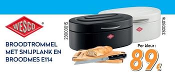 Promoties Wesco broodtrommel met snijplank en broodmes e114 - Wesco - Geldig van 25/09/2019 tot 29/10/2019 bij Krefel