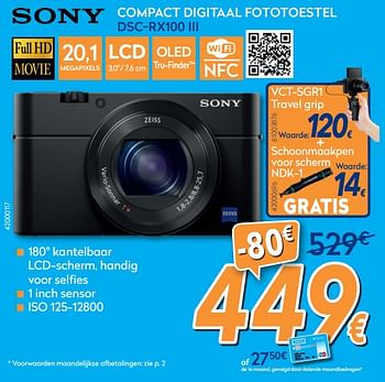 Promoties Sony compact digitaal fototoestel rx100 iii - Sony - Geldig van 25/09/2019 tot 29/10/2019 bij Krefel